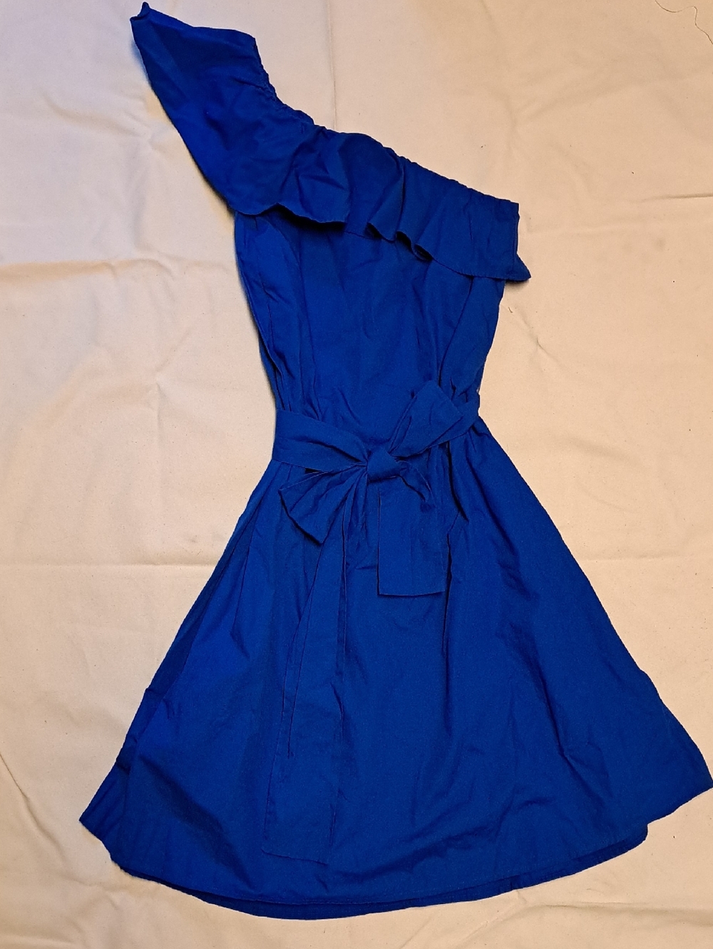 Banana Republic Asymmetrical One-Shoulder Cobalt Blue Tie-Waist Cotton Dress